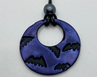 Bat Necklace - Halloween Clay Bat Pendant -Gothic Necklace - Witch Statement Necklace - Handmade Halloween Jewelry