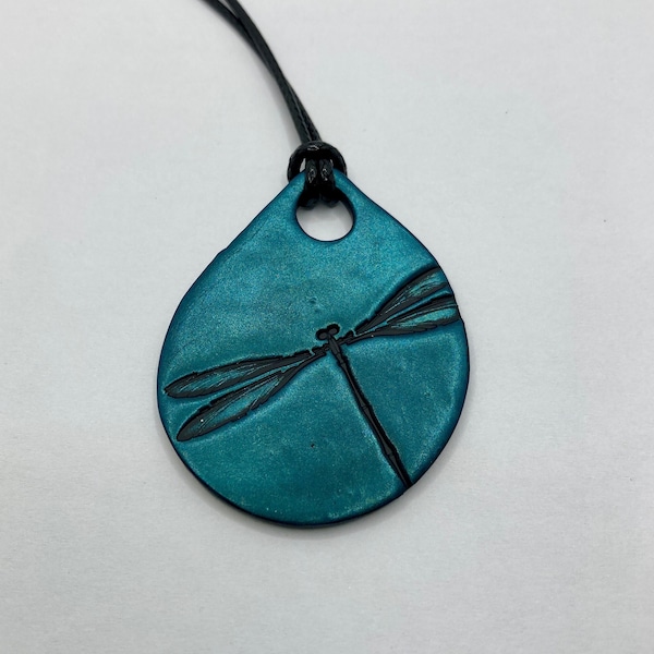 Teardrop Dragonfly Stamped Necklace - Make a Wish Jewelry - Boho Hippie Necklace -Handmade Jewelry
