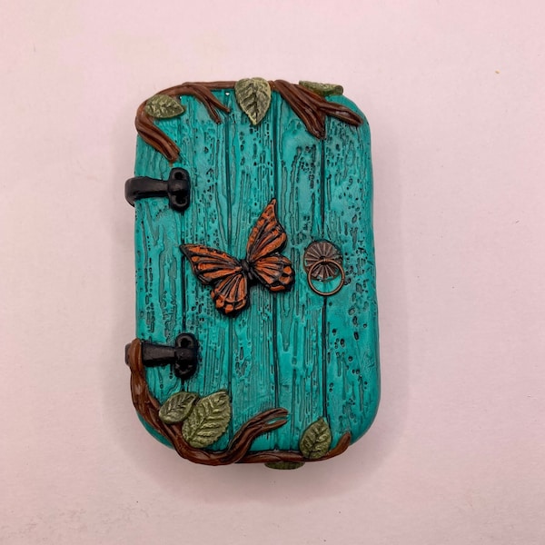 Rustic Blue Door Tin - Faerie Door Art - Clay Door Stash Container - Handmade Gift