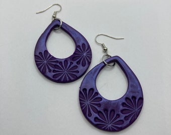 Purple Teardrop earrings, Small Flower Earrings,  Boho Jewelry, Lightweight  Handmade Jewelry