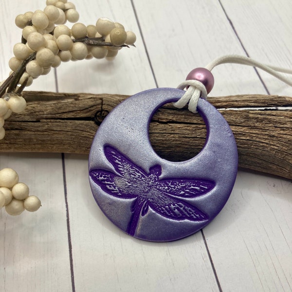 Dragonfly Necklace - Purple Dragonfly Pendant -  Firefly Necklace - Polymer Clay Jewelry -Handmade Jewelry