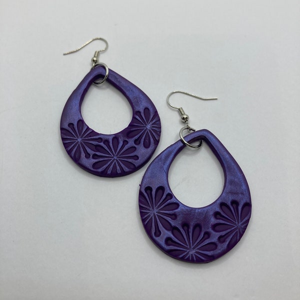 Purple Teardrop earrings, Small Flower Earrings,  Boho Jewelry, Lightweight  Handmade Jewelry