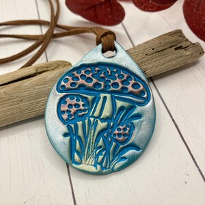 Teardrop Mushroom Stamped Necklace - Fairy Garden Jewelry - Boho Hippie Necklace -Handmade Jewelry