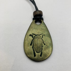 Beetle Necklace - Egyptian Beetle Bug Pendant - Clay Beetle Charm -Handmade Jewelry