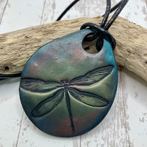 Teardrop Dragonfly Stamped Necklace - Make a Wish Jewelry - Boho Hippie Necklace -Handmade Jewelry