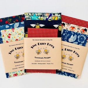 Beeswax wrap, Set of 4 wraps (Mini, Small, Medium, Large 15 20 25 30 cm) - Lucky Dip - Made in Ireland, reusable, eco-friendly gift