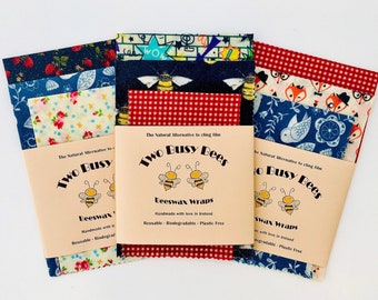 Beeswax wrap, Set of 4 wraps (Mini, Small, Medium, Large 15 20 25 30 cm) - Lucky Dip - Made in Ireland, reusable, eco-friendly gift