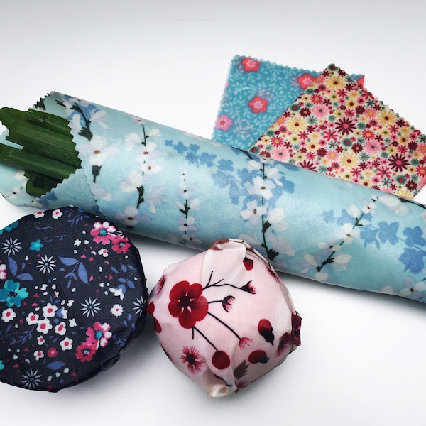 Beeswax wrap - Set of 4 wraps (Mini, Small, Medium, Large 15 20 25 30 cm) - Selection of floral prints – Ireland
