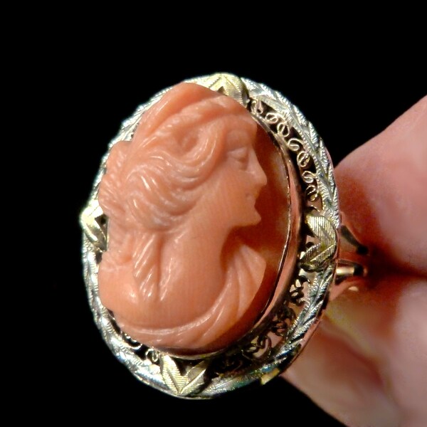 Large Coral Cameo Ring main image 0