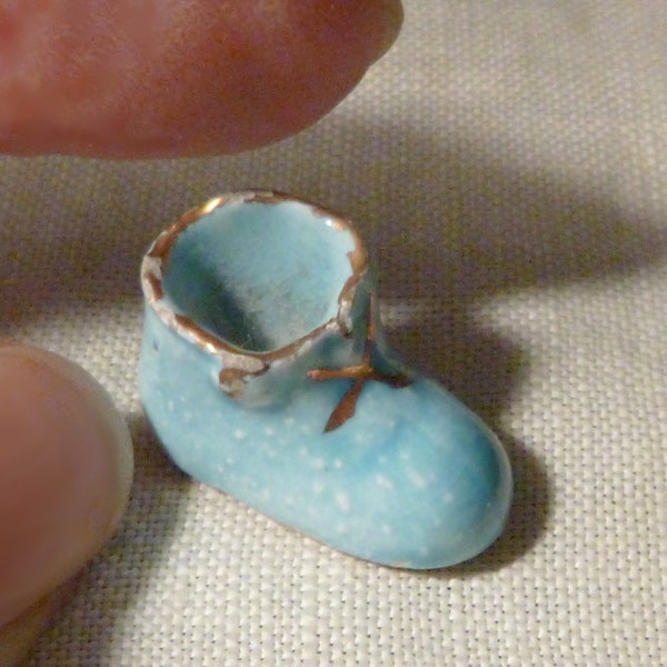 Miniature Blue Porcelain Baby Shoe