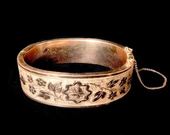 Gold-Filled Victorian Bangle Bracelet 1890s Flowers Butterfly