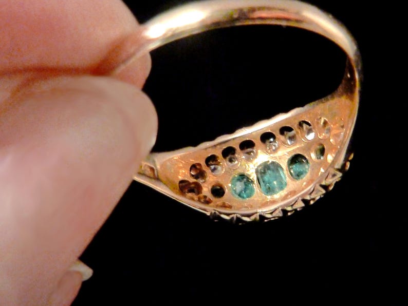 18K Emerald and Diamond Victorian Boat Ring bild 8