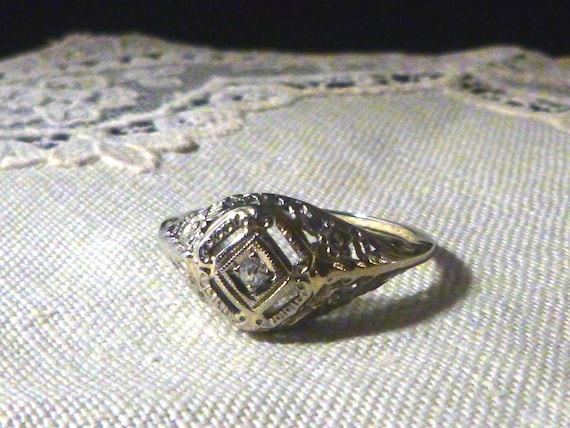 Victorian Filigree Diamond Ring 1910 - image 7