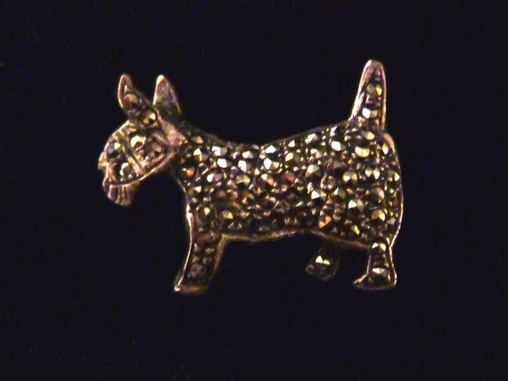 Sterling Marcasite Scottie Dog Brooch Pin - image 2