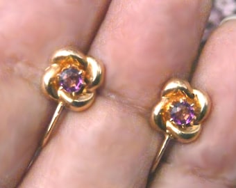10K Gold with Amethysts Screw Back Earrings