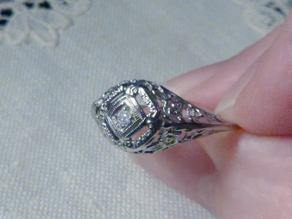 Victorian Filigree Diamond Ring 1910 - image 6