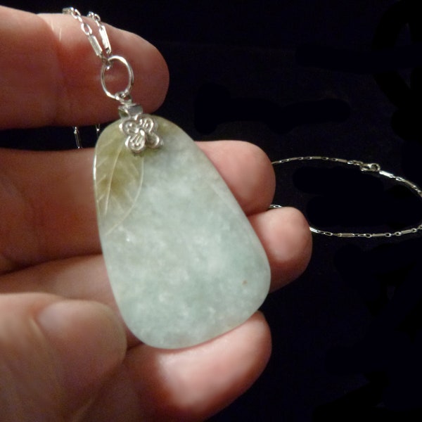 Jade Pendant with Sterling Necklace