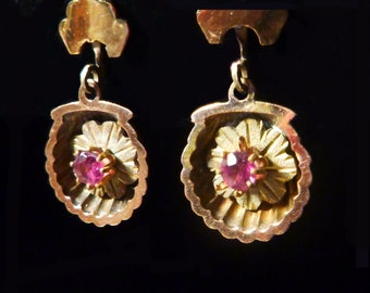 Victorian Pink Stone Shell Dangle Earrings