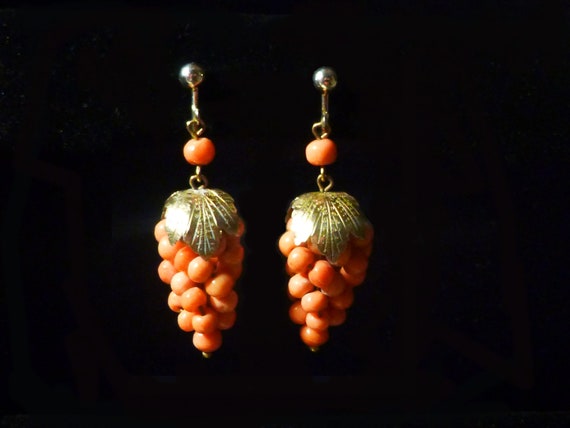 Victorian Coral Grapes 800 Silver Earrings