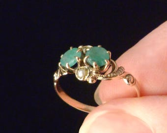 14K Emeralds and Pearls Victorian Rose Gold Ring