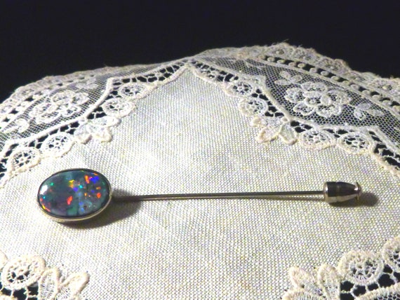 18K White Gold Black Opal Victorian Stickpin - image 9