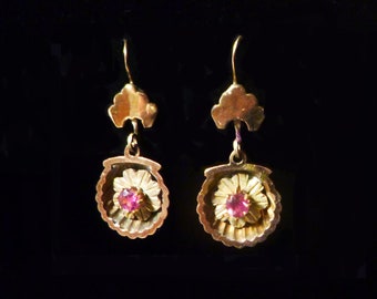 Victorian Pink Stone Shell Dangle Earrings