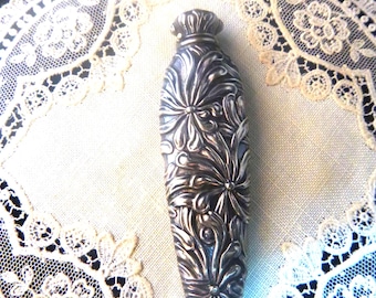 Victorian Sterling Repousse Flowers Perfume Bottle
