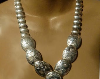 Native American Sterling Silver Lentil Concha Necklace and Earrings