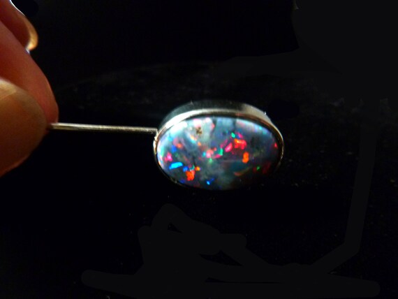 18K White Gold Black Opal Victorian Stickpin - image 6