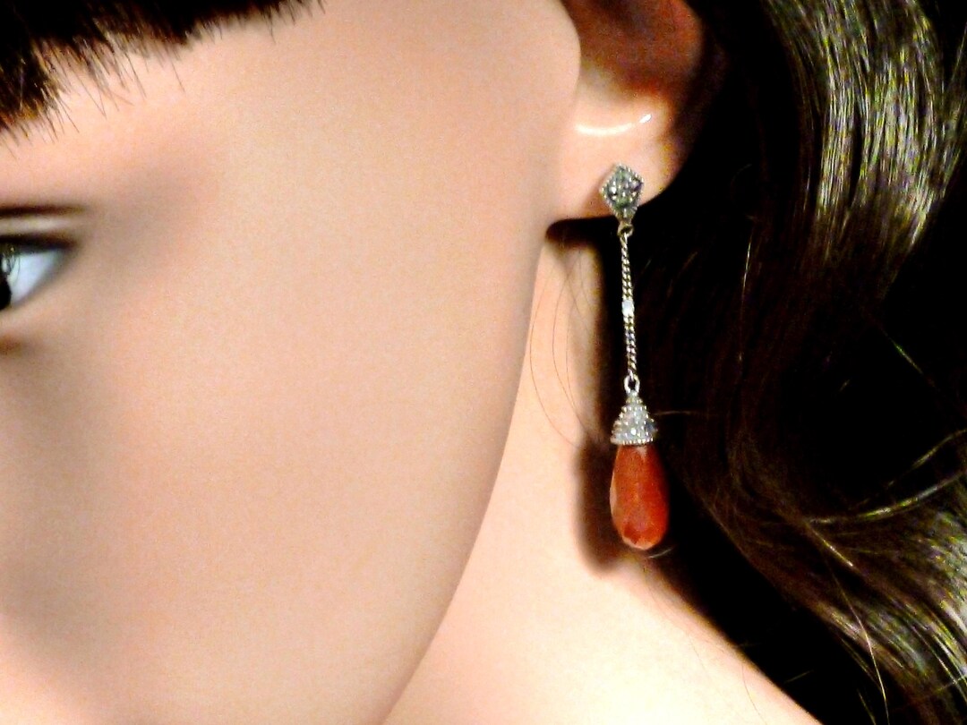 Art Deco Carnelian and Marcasite 1920s Drop Earrings - Etsy