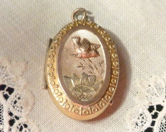 Victorian Bird & Lotus Gold Filled Locket