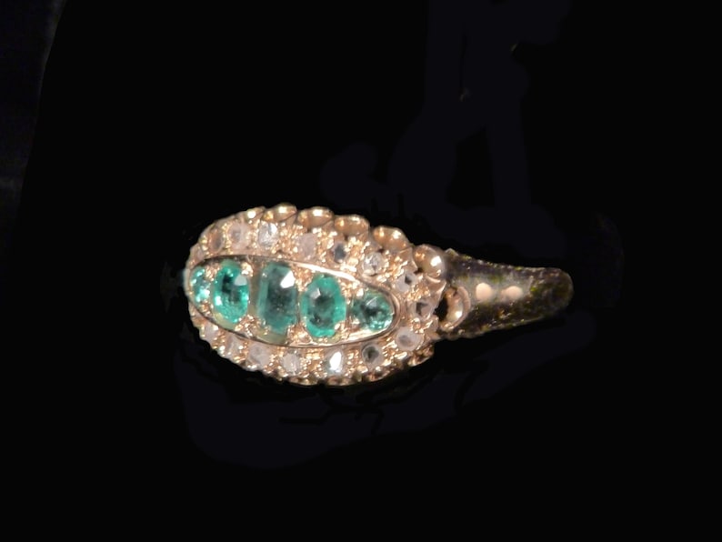 18K Emerald and Diamond Victorian Boat Ring bild 10