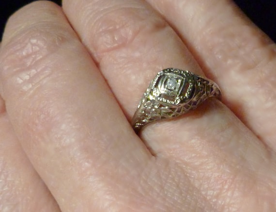 Victorian Filigree Diamond Ring 1910 - image 1