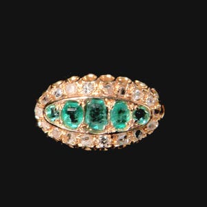 18K Emerald and Diamond Victorian Boat Ring bild 1