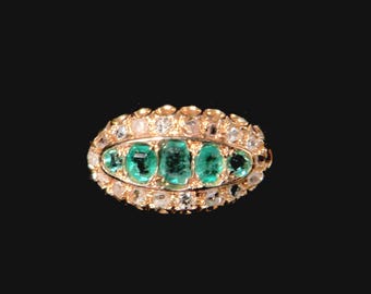 18K Emerald and Diamond Victorian Boat Ring