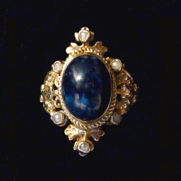 Austro-Hungarian Empire Vermeil Lapis Lazuli and Pearls Ring