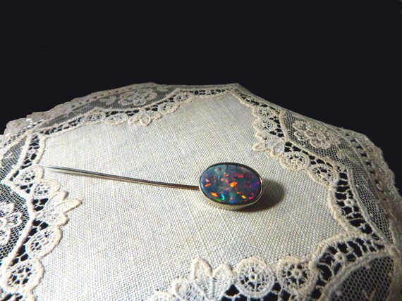 18K White Gold Black Opal Victorian Stickpin - image 8