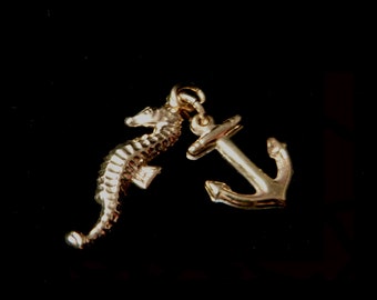 Seahorse and Anchor Charms 22K Gold Over Sterling