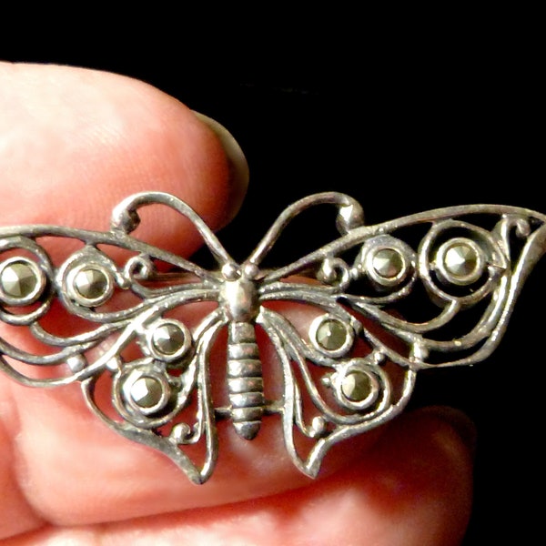 Butterfly Sterling & Marcasite Brooch Pin