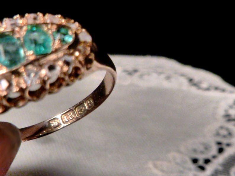 18K Emerald and Diamond Victorian Boat Ring bild 9