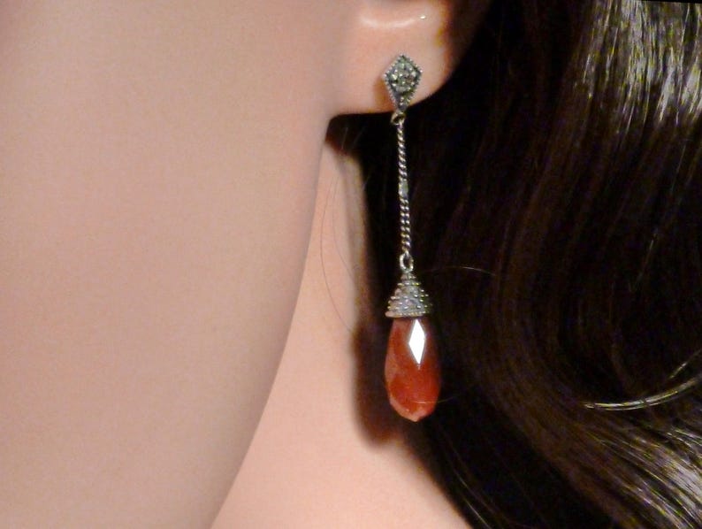 Art Deco Carnelian and Marcasite 1920s Drop Earrings - Etsy