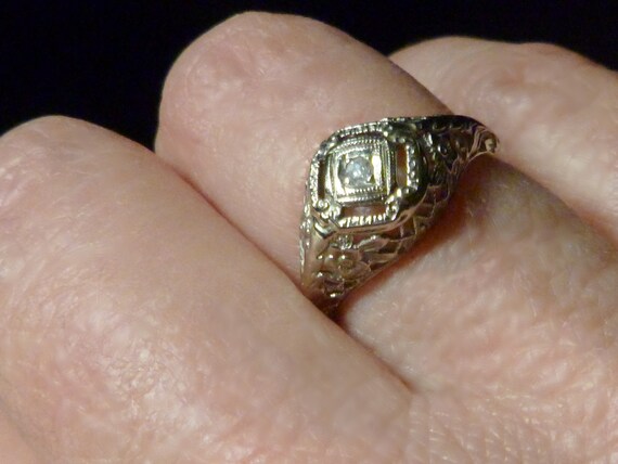 Victorian Filigree Diamond Ring 1910 - image 5