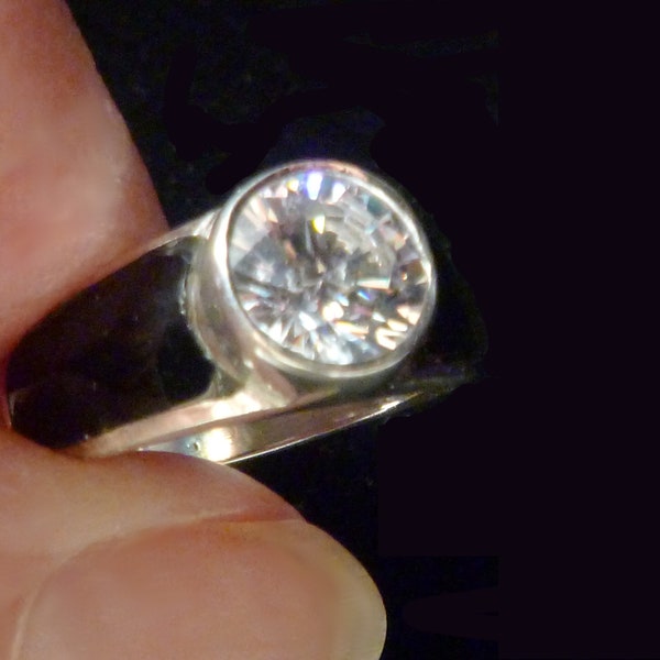 Black Enameled Sterling Cubic Zirconia Ring