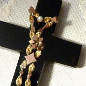 Victorian Jet Cross with Hearts, Arrows, and Pearls image 2