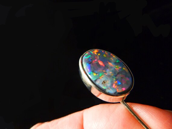 18K White Gold Black Opal Victorian Stickpin - image 3