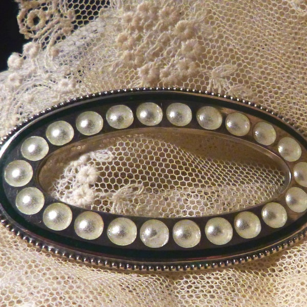 Victorian Oval Glass Pearl Brooch Pin