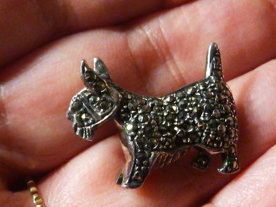Sterling Marcasite Scottie Dog Brooch Pin - image 1