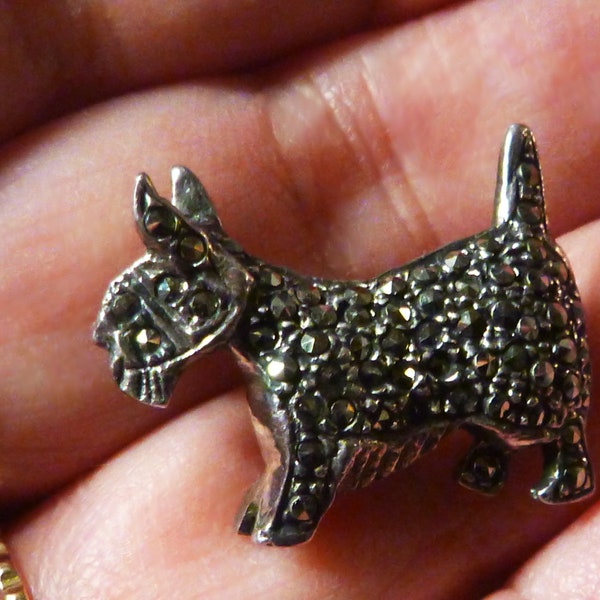 Sterling Marcasite Scottie Dog Brooch Pin