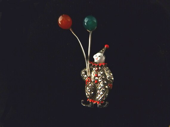 Victorian Marcasite Clown Brooch Pin