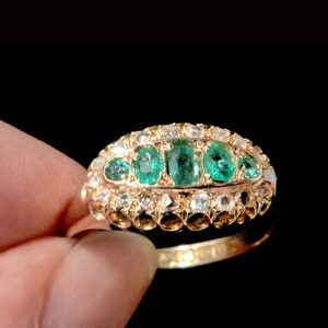 18K Emerald and Diamond Victorian Boat Ring bild 5